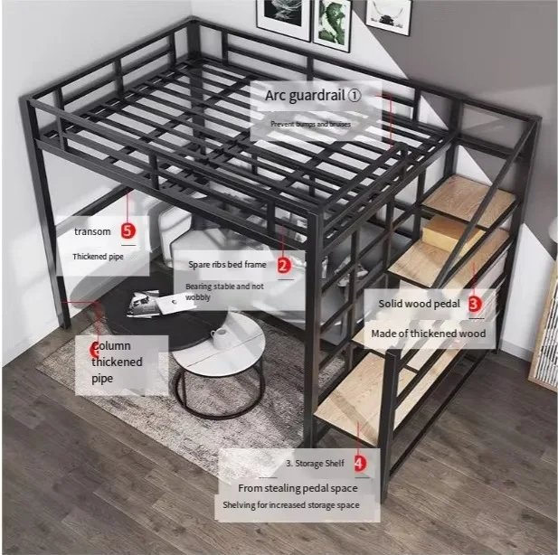 Go to bed and get off the table Metal bed Household small apartment Multifunctional integrated double-layer loft bed