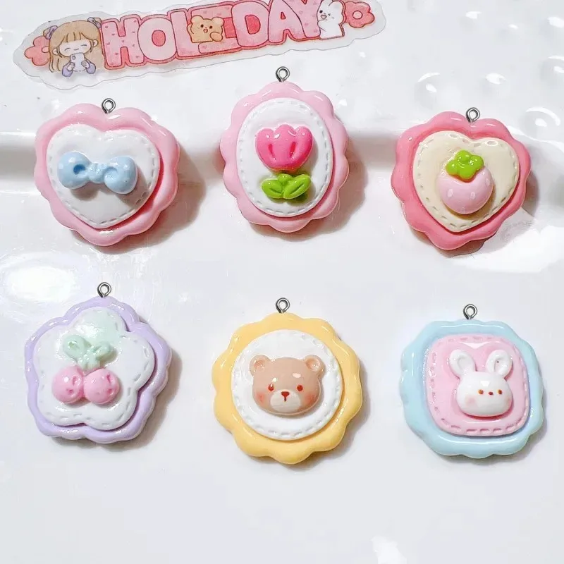 10Pcs Kawaii Flower Bear Resin Charms Sweet Cartoon Pendants DIY Accessories for Earrings Necklaces Phone Shell Anime Keychains