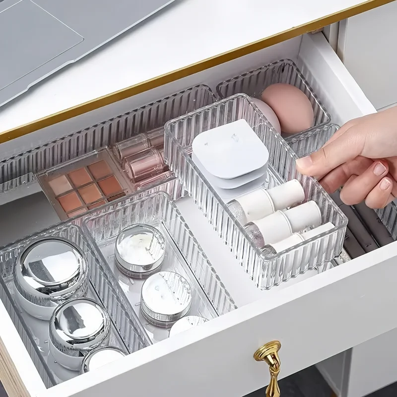 Juego de cajones transparentes de 5 piezas, cajas de almacenamiento de cosméticos apilables, adecuadas para diversas necesidades de almacenamiento en el hogar