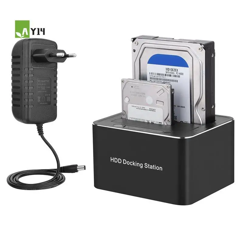 

AY14 - Док-станция для внешних жестких дисков SATA с двумя отсеками USB3.0, 5 Гбит/с, для SSD/HDD 2.5/3.5 дюймов, быстрое клонирование, вилка EU