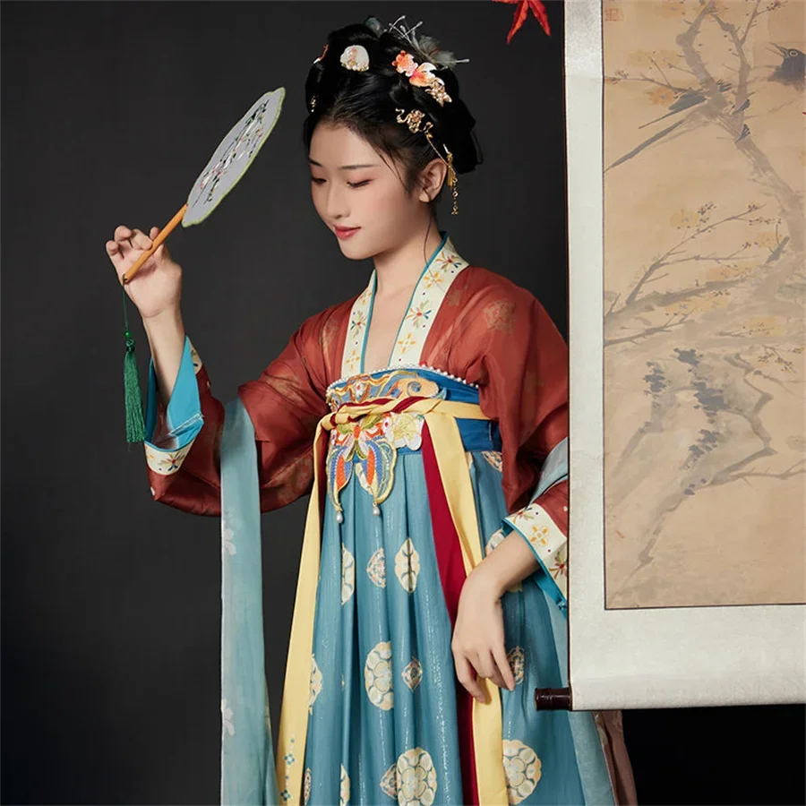 Hanfu-vestido de baile de escenario tradicional chino para mujer, disfraz de Cosplay de Hada, Hanfu azul y rojo