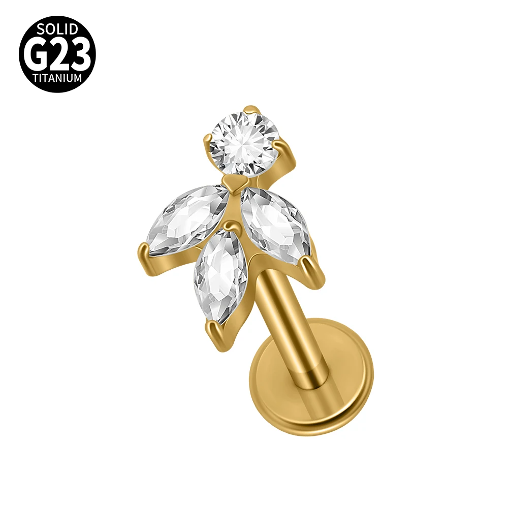 G23 Titanium Moon CZ Internal Thread Labret Piercing Earring