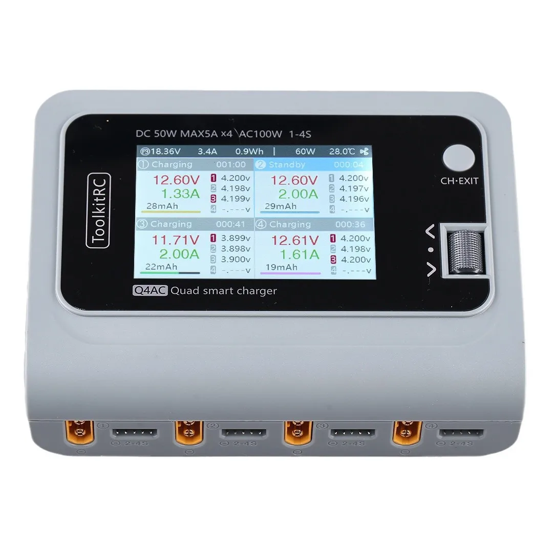 Q4AC 4CH Balance Charger AC 100W 1-4S Lipo Battery Charger Four Channels Simultaneous Output for FPV Drone