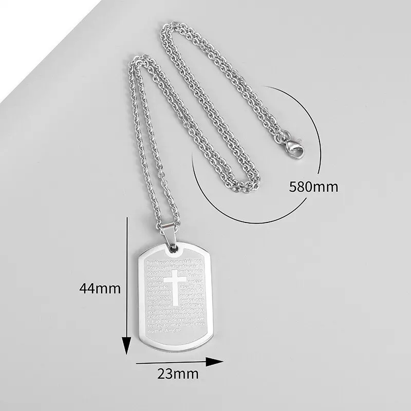 Stainless Steel Bible Verse Dog Tag Cross Pendant Men Women Boys Lord\'s Prayer Necklace Religious Amulet Jewelry Gift