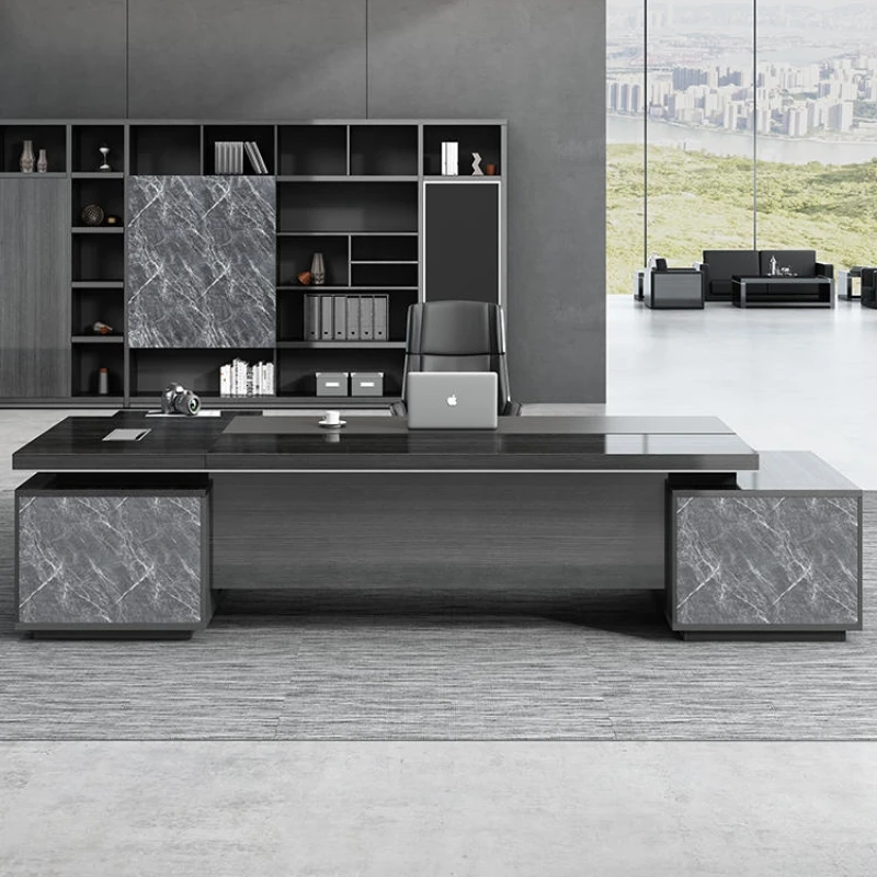 Desk Simple Modern Black Double Cabinet Manager Desk Chair Executive  Furniture