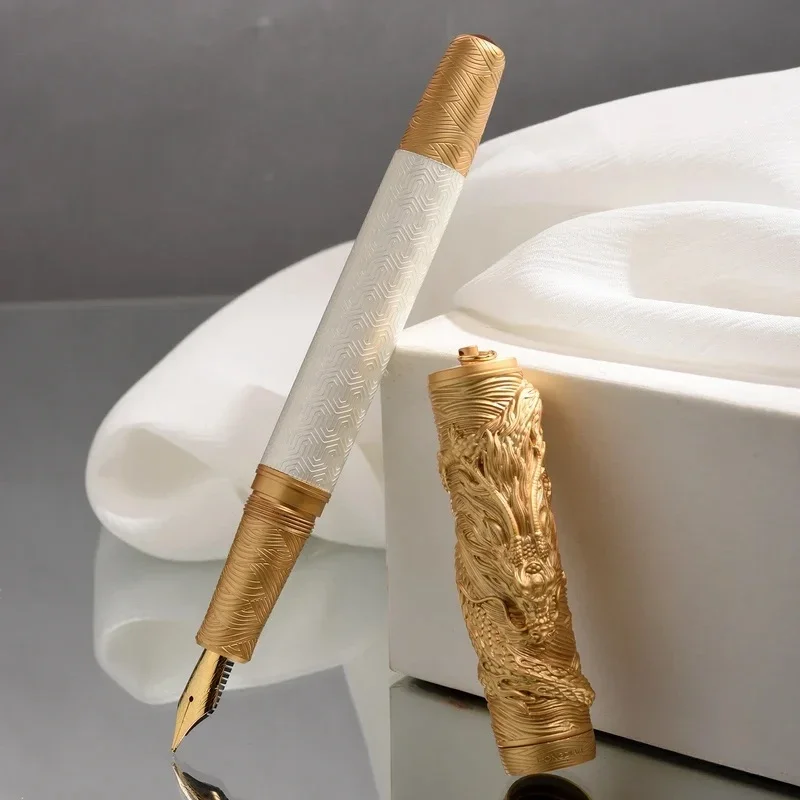 Hongdian Dragon Year Limited A24 Fountain Pen F Nib 3D Dragon Stereoscopic Carving High End Gift Pen For Writing Office Supplies