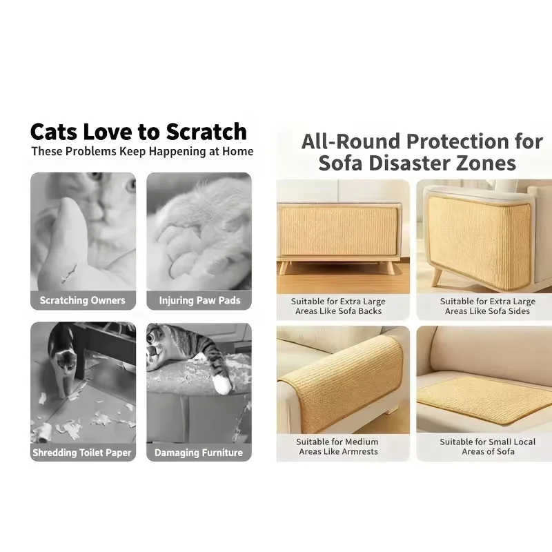 Standing Sisal Cat Scratcher With Hanging Ball, Space Saving Cat Furniture, Protect Sofa Chair Door, No Cat Tree Included JJ2395