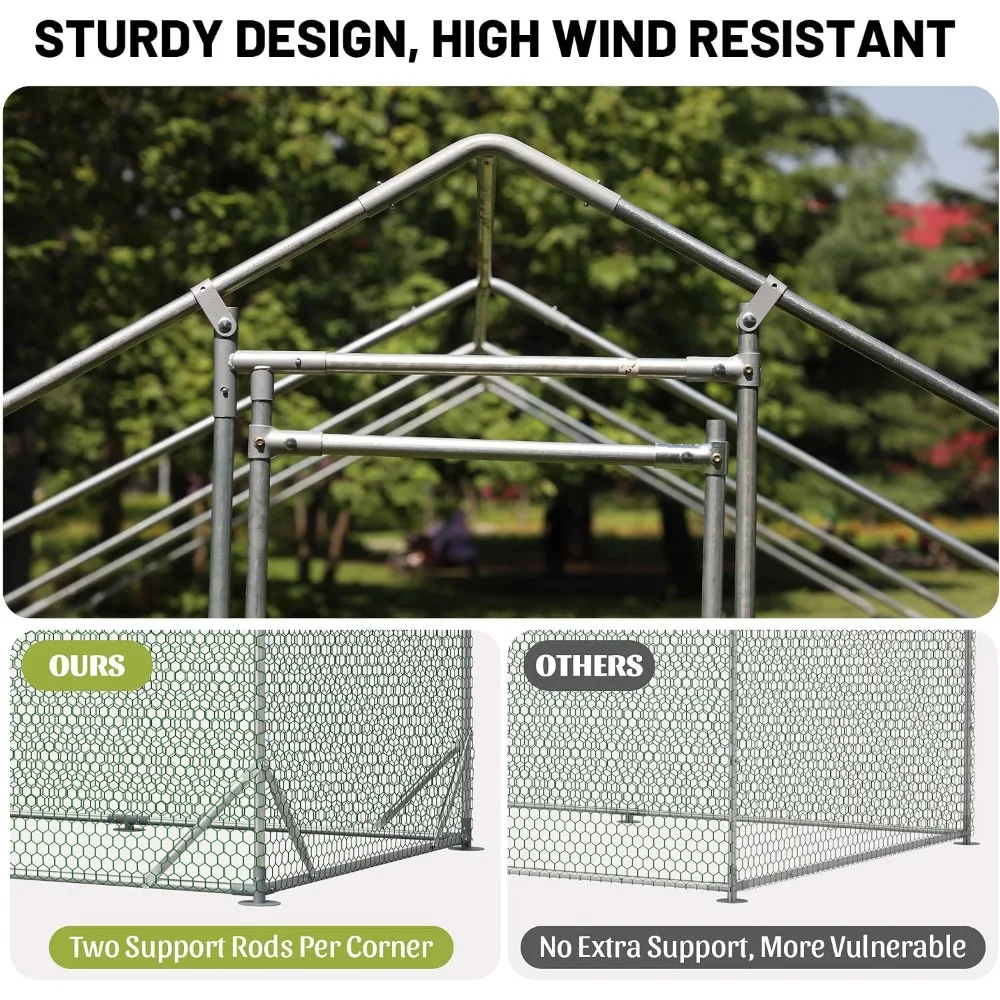 Metal Chicken Coop 13×10×6.56FT,Chicken Run Pen with Spire Roof,Water-Proof and UV-Proof Cover,