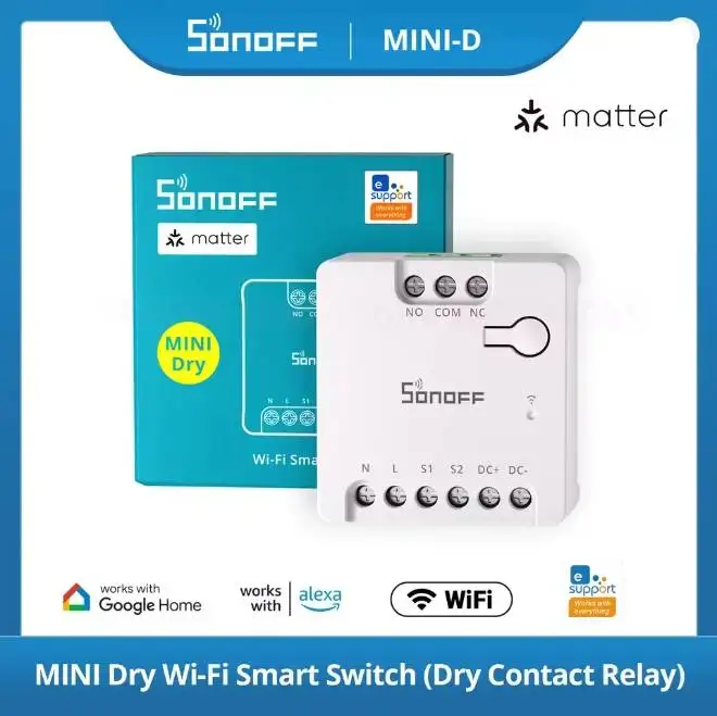 SONOFF MINI-D WiFi Smart Switch Matter Dry Contact Device Supports AC/DC Power Works with eWeLink Apple Home Alexa Google Home