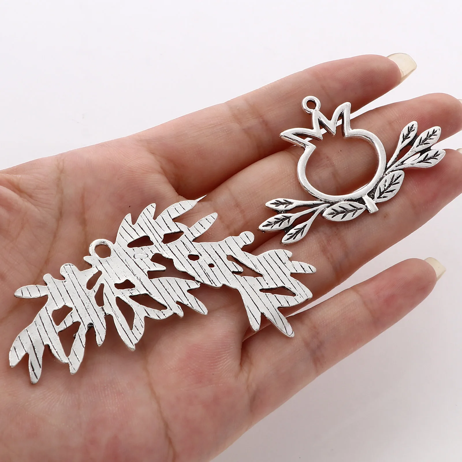 5PCs Vintage Plant Pendants Antique Silver Color Olive Branch Flower Leaves Charms DIY Making Necklace Bracelets Women Jewelry