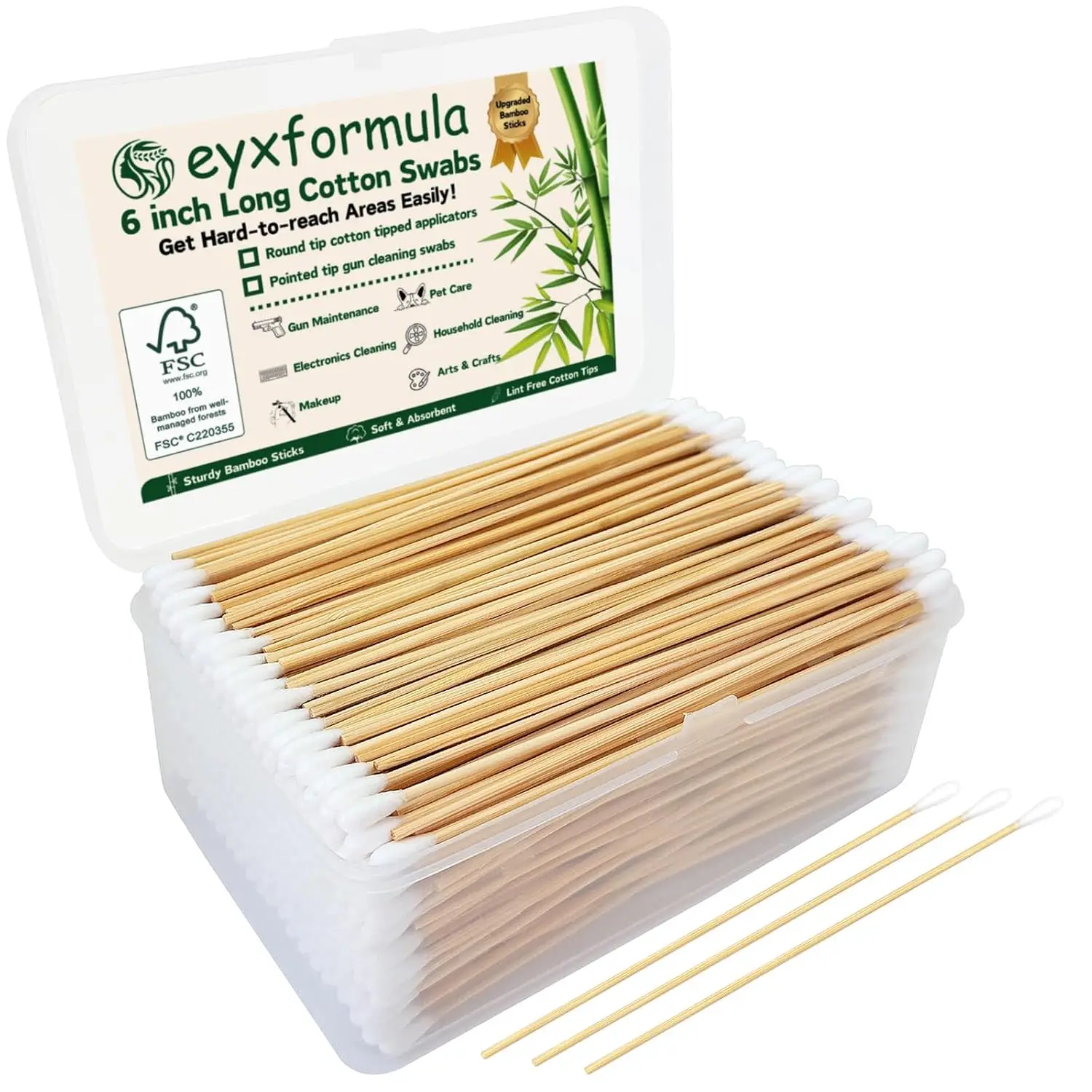 

500 PCS 6 Inch Long Cotton Swabs with Sturdy Bamboo Sticks for Dog Ear Cleaning, Gun Maintenance, Makeup, Art & Crafts
