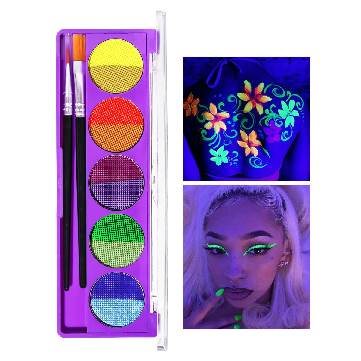 HANDAIYAN 10 Colors UV Face Paint Kit Neon Fluorescent Body Painting Professional Water-soluble Makeup with Brush Cosmetics