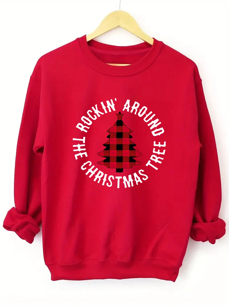 

Christmas elements - Christmas patterns, printed long-sleeved round neck casual sweatshirts, fashionable women's clothing