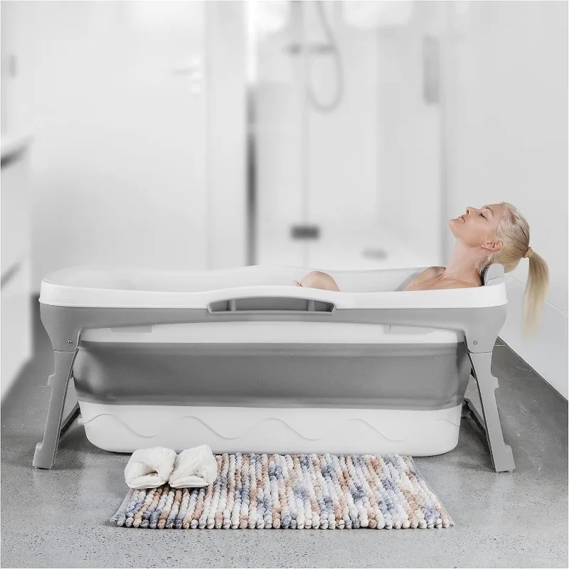 Portable Bathtub for Adult - Large 56 Inch Foldable Collapsible Tub - Ergonomically Designed for The Ultimate Relaxing Soaking