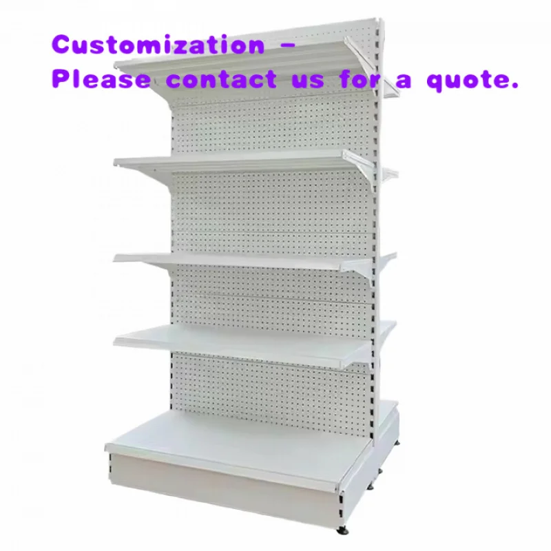 custom.Steel Heavy Duty Pre-Assembled Double-Sided 4-Shelf Retail Store Display Rack 120-150kg Capacity Food Gondola Shelves Gro