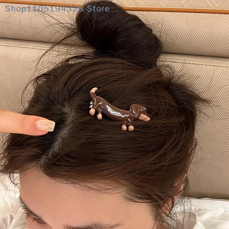 【DG】Presilha de cabelo de desenho animado, formato de cachorro fofo, presilha para franja lateral, ferramentas de maquiagem para mulheres, acessórios 