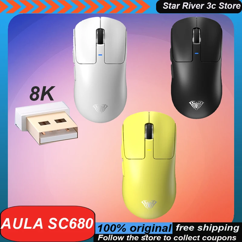 Aula Sc680 Wireless Mouse Bluetooth 3mode Paw3395 Ergonomics Lightweight Long Endurance 8k Return Rate Gaming Mouse Laptop Gift