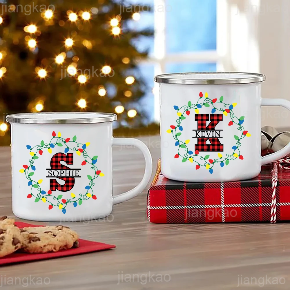 

Personlized Christmas Cups Custom Name Hot Cocoa Chocolate Mug Drink Jiuce Enamel Mugs Best Xmas Gifts for Kids Friend Family