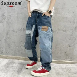Supzoom New Arrival Hot Sale Top Fashion Autumn Zipper Fly Stonewashed Casual Patchwork Cargo Denim Pockets Cotton Jeans Men