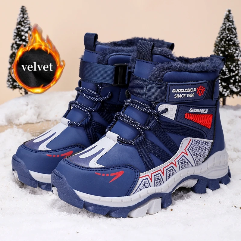 

Winter Velvet Children's Snow Boots Outdoor Anti-skid Claw Hiking Shoes Kids Warm Plush Boot High Top Sneakers Boys Sports Shoes