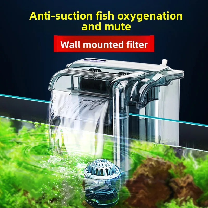 Wall-mounted Aquarium Filter, External Three-in-one Waterfall Oxygenating Circulation Water Purifier with Built-in Filter