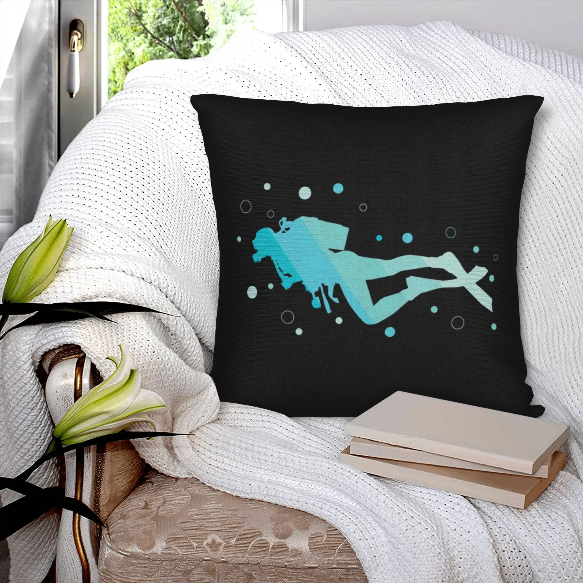 Diver Pillow Sofa Scuba Diving Modern Cushion Cover Velvet Pillowcase