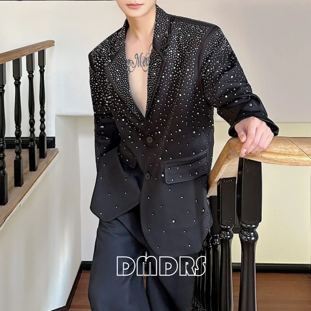 DMDRS Diamonds Suit Jacket for Men M-XL, Luxury Suit Blazer High-Street Single Breasted Jacket for Autumn, Party Pageant Blazer