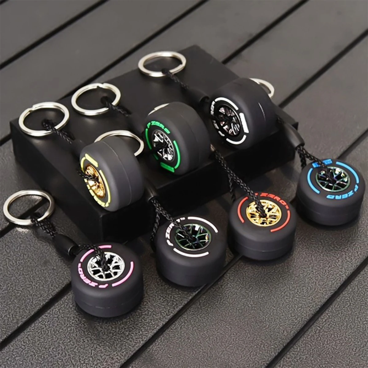 YANZAI Cute Tire Keychain Small Tire Key Ring Pendant Car Bag Charm for Men Car Lovers Gifts Auto-Accessories