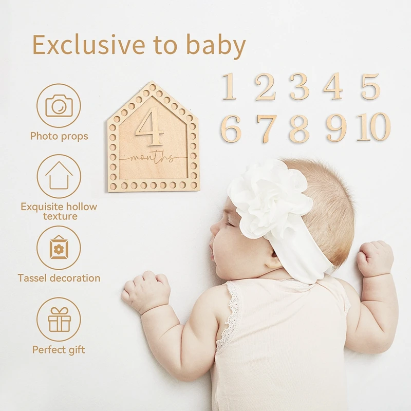 10pcs/lot Baby Hollowed-out Milestone Number Monthly Memorial Card Newborn Baby Wooden Engraved Age Photography Accessories Gift