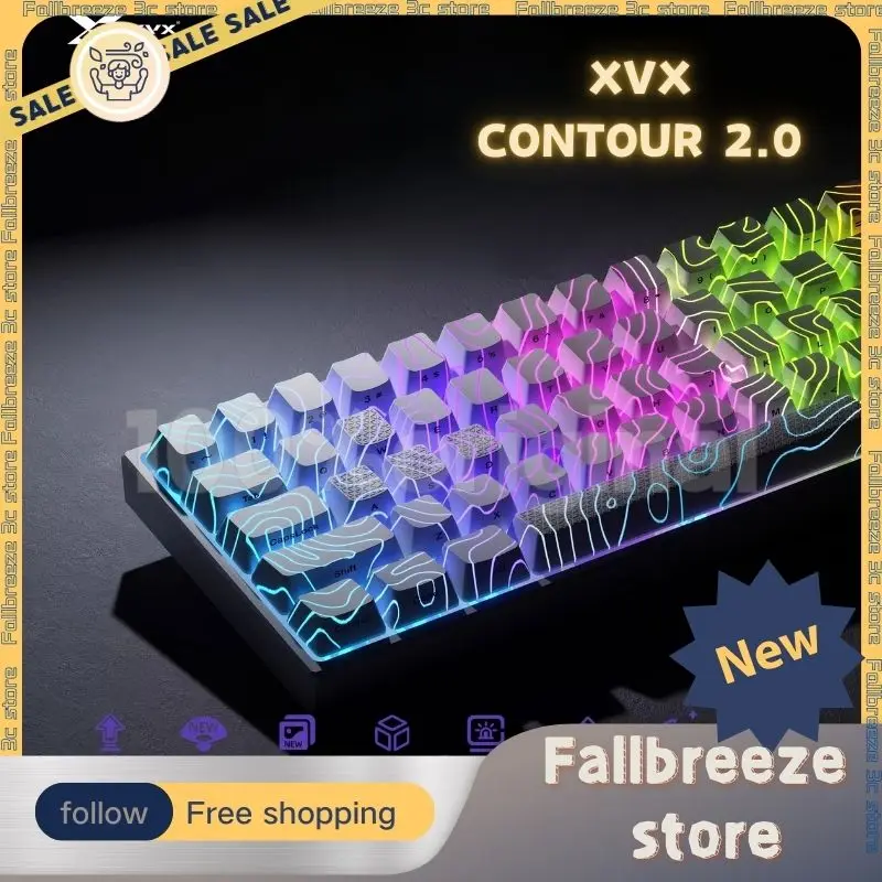 XVX Contour 2.0 Keycaps Topographic Light Transparent Mechanical Keyboard Keycaps Side Carving IMD Keycap PC Gamer Custom Gift