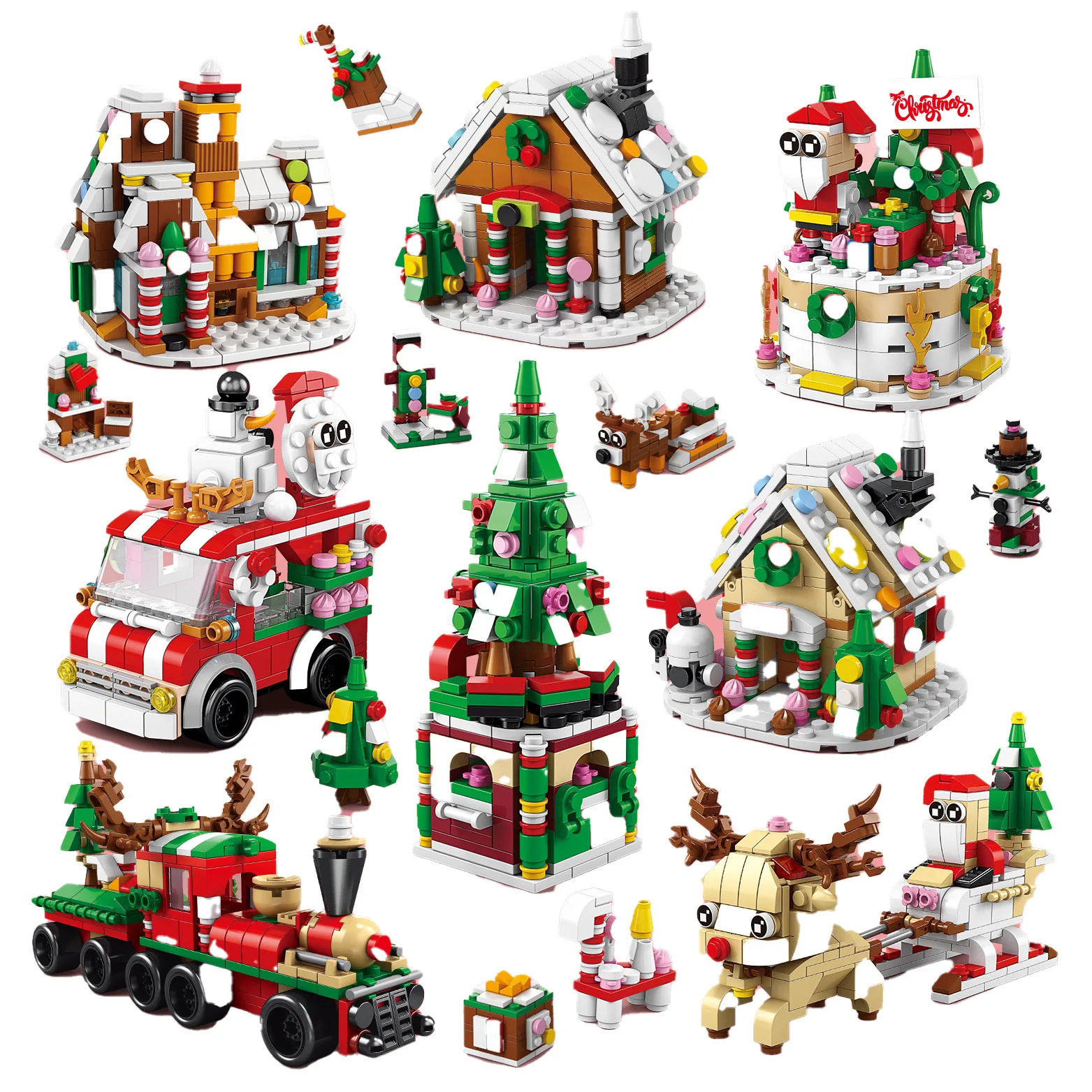 

Christmas Building Blocks Playset, 6 IN 1 Christmas Toys Santa Claus Xmas Tree Train House Reindeer Sleigh Animals Blocks