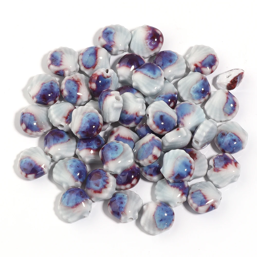 

5pcs/lot Ceramic Shell Beads 12X11.5mm Multicolor Floral Glaze Shells Beads Loose Spacer Beads For DIY Jewelry Making Bracelet