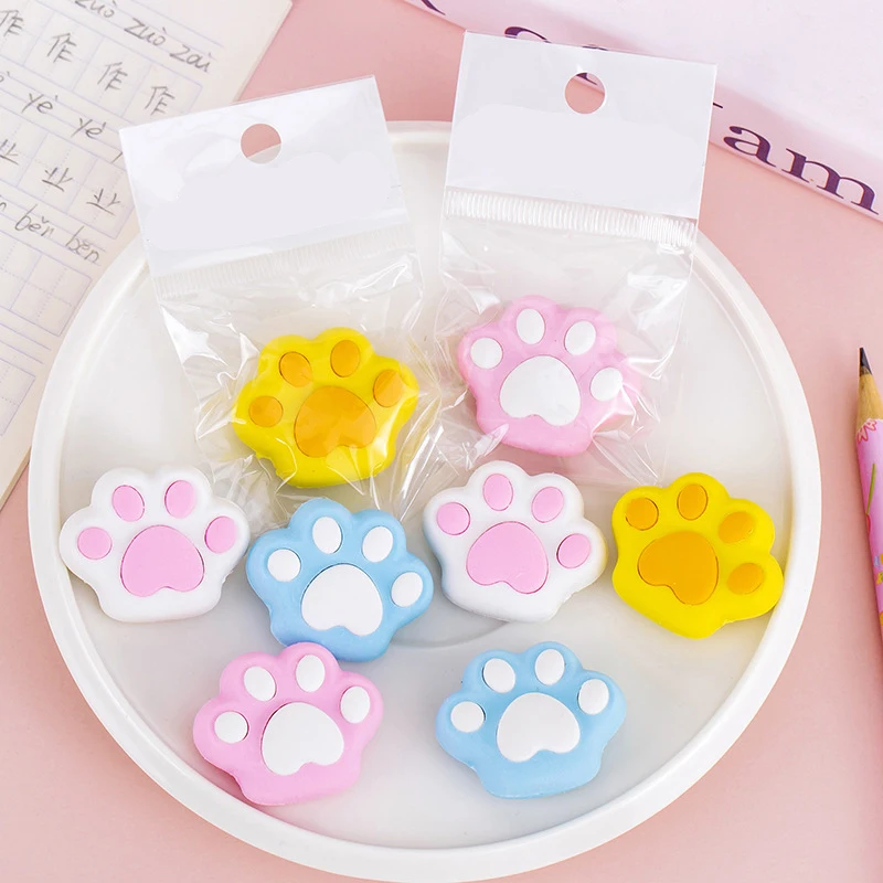 1 Piece Cute Kawaii Color Cat Claw Rubber Eraser Novelty Stationery Office and School Supplies