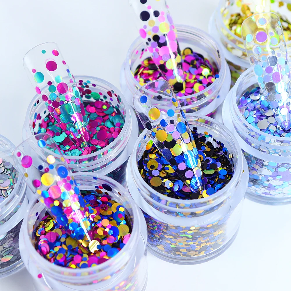 10 ml Nail Art Sequins Holographic Round Shape Nails Accessories Colorful Bubble Glitter Flake Mixed Manicure DIY Art Decoration