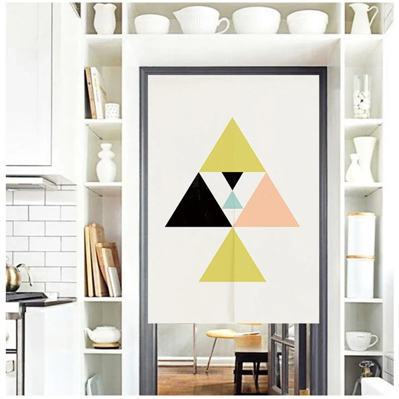 Abstract Geometry Japanese Linen Door Curtain Noren Feng Shui Bedroom Kitchen Curtains Home Entrance Decoration Split Curtains