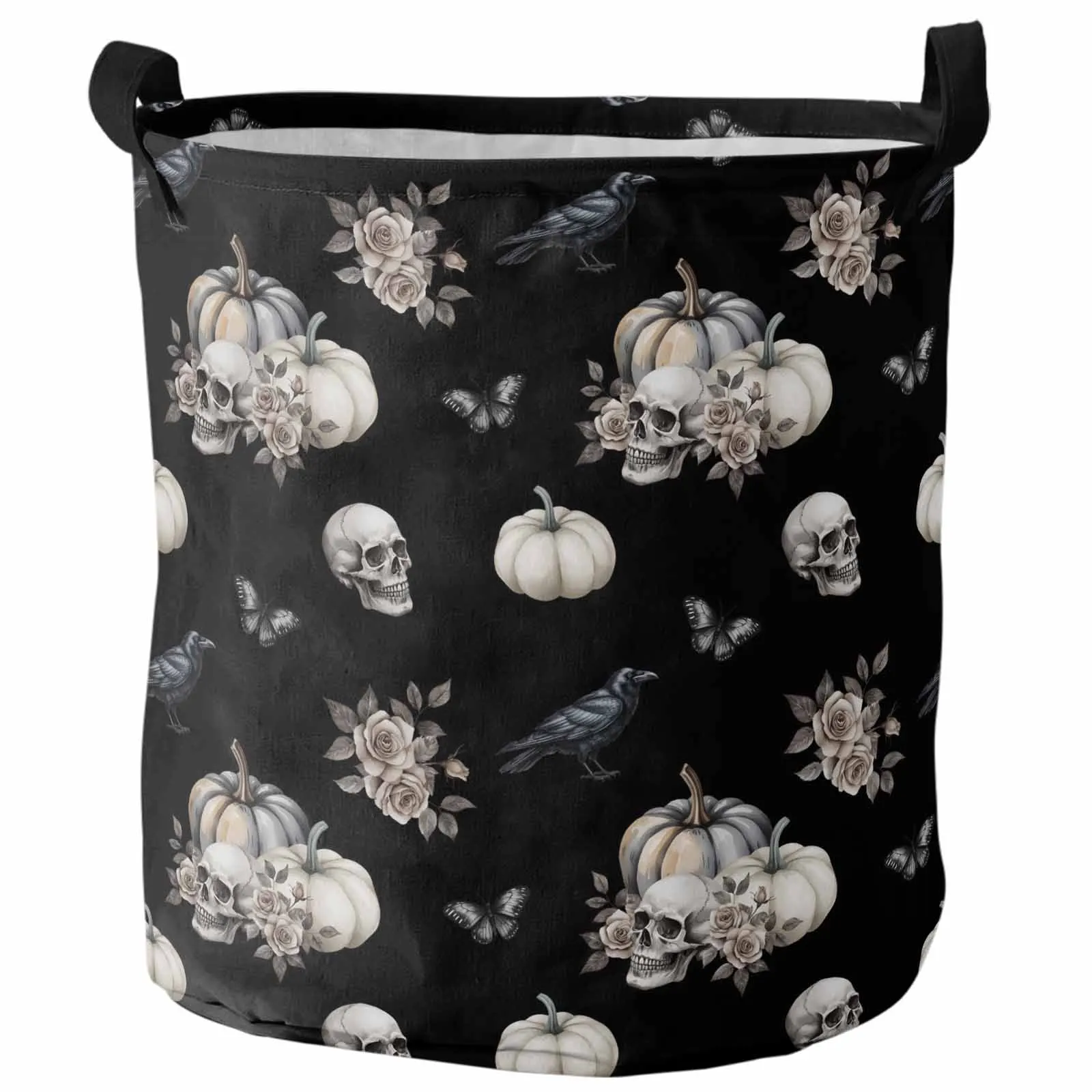 

Black Background Skull Crow Foldable Dirty Laundry Basket Kid's Toy Organizer Waterproof Storage Baskets