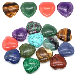 30mm Natural Stone Crystal Heart Shaped Amethyst Rose Quartz 7 Chakras Energy Healing Reiki Carved Love Gemstone Room Home Decor