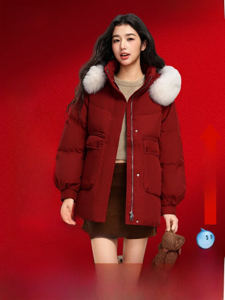 

Утепленная женская куртка-пуховик с меховым воротником Snowy, свободный крой, корейский стиль, высокое содержание полиэстера, для повседневной носки