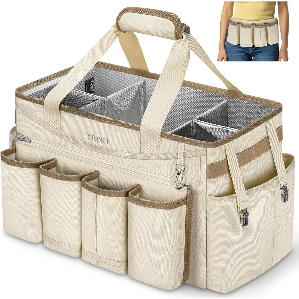 Bolsa de Limpieza Extra Grande con Delantal Desmontable, Divisores Plegables y Asa Portátil para Cocina y Auto