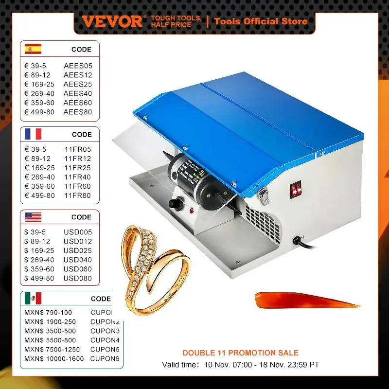 VEVOR 200W Jewelry Polishing Buffing Machine Dust Collector with Light Table Top for Jewelry Metal Manufacturing and Maintenance