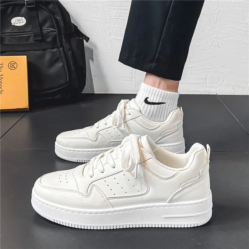 Leather Men White Flat Casual Shoes Lightweight Sports Shoes Breathable Sneakers Shoes for Men Tenis Shoes Zapatillas Hombre