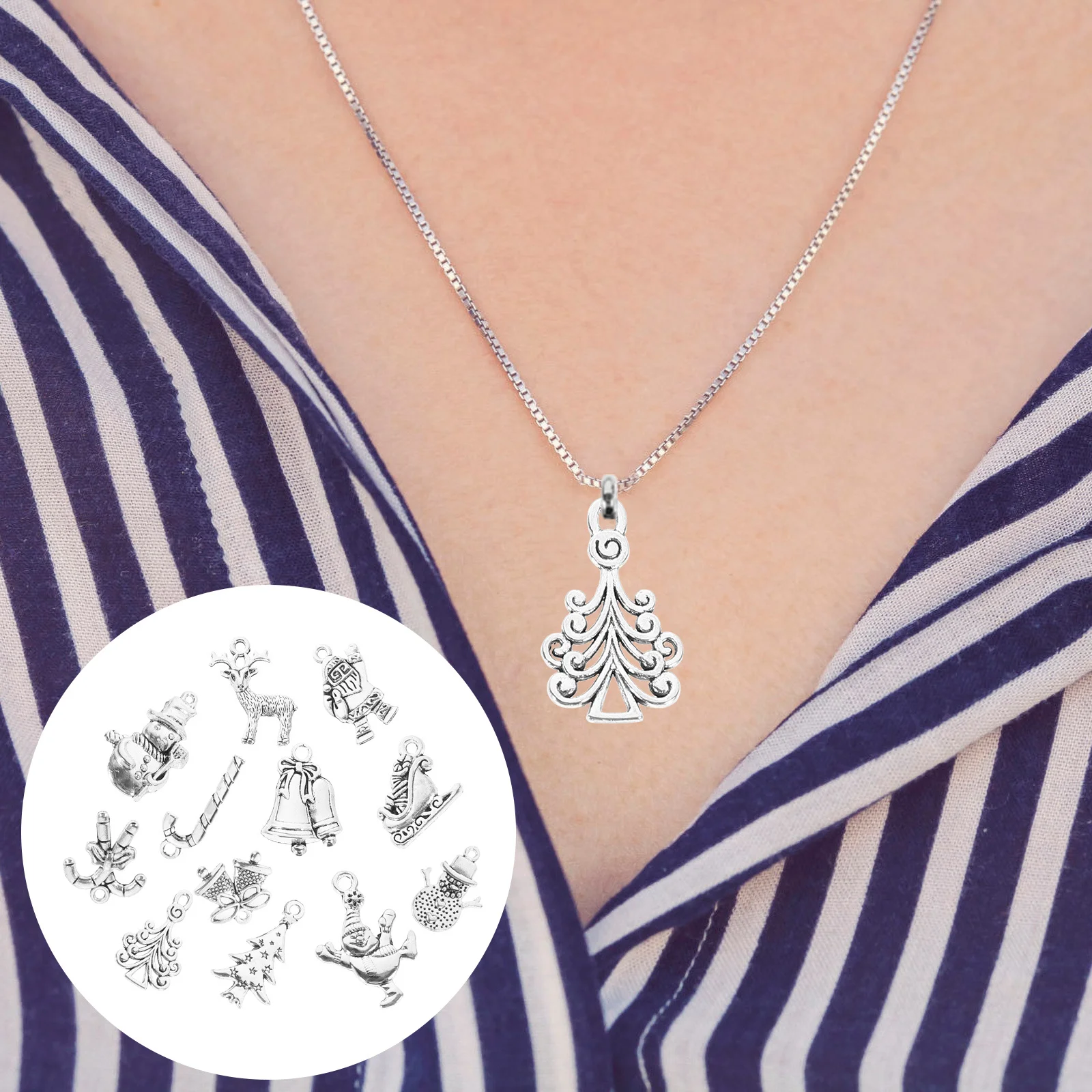 

12Pcs Christmas Tree Pendants DIY Jewelry Charms Xmas Necklace Bracelet Keychain Crafting Decorative Supplies Christmas Charms