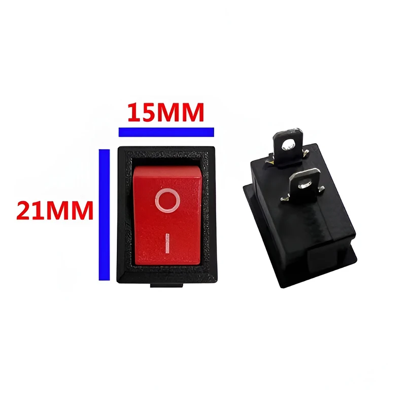 15 Stück KCD1-101 Wippschalter 2Pins/3Pins SPST ON/OFF 15*21mm Schwarz Rot und Weiß 6A 250V AC / 10A 125V AC Snap-in Power-Taste – Detail 6