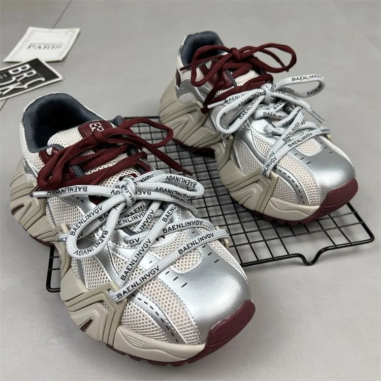 

Женские кроссовки в стиле колор-блок 2026 года: новые универсальные повседневные спортивные туфли на толстой подошве для увеличения роста