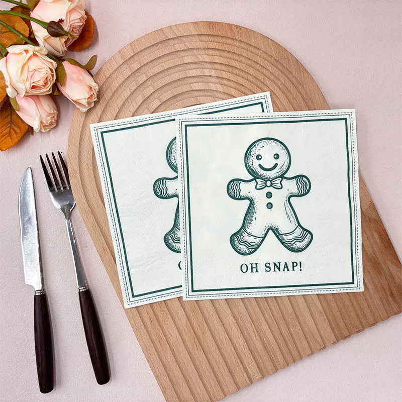 20 Sheets 33*33cm 2-Ply Pencil-Drawn Gingerbread Man Christmas Theme Napkins, Party Decor, Colored Tissue Paper DIY Decoupage
