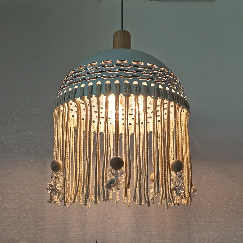 

SANDYHA Bohemian Pendant Light with Handmade Hemp Rope Design Stylish LED Chandelier for Living Room Bedroom Restaurant Home