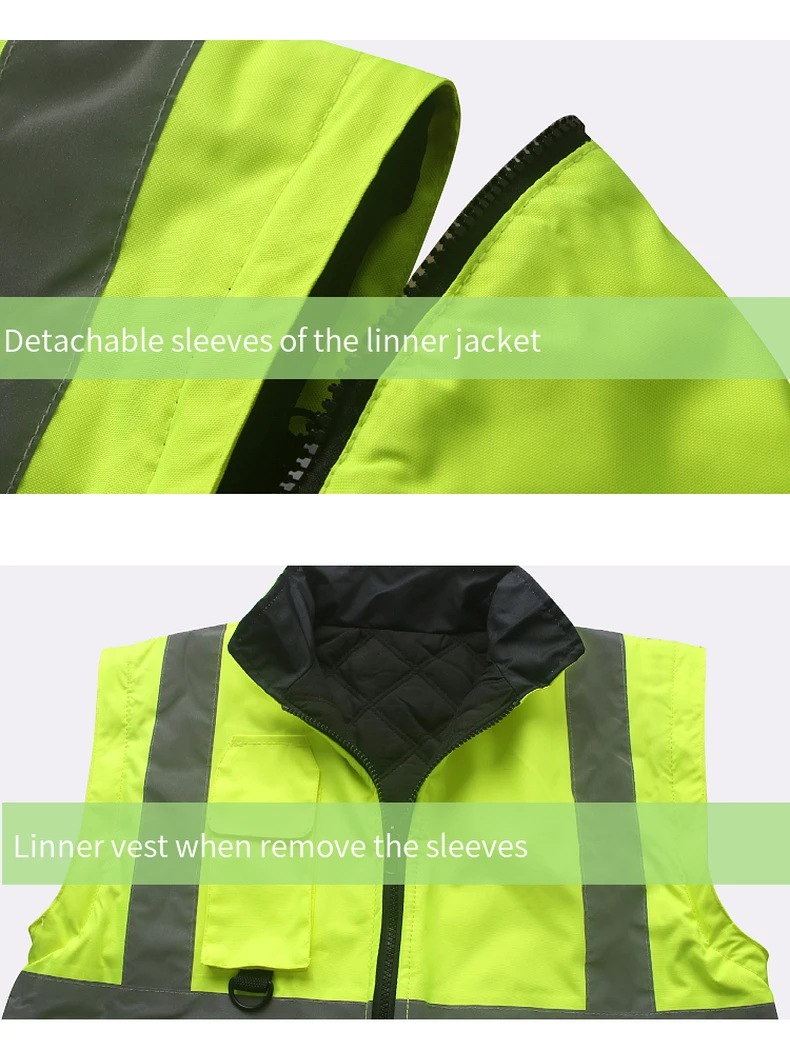 Safety Jacket Reflective Waterproof Windproof Coldproof Hi Vis 7 in 1 Parka Windbreaker Workwear with Detachable Cotton Linner