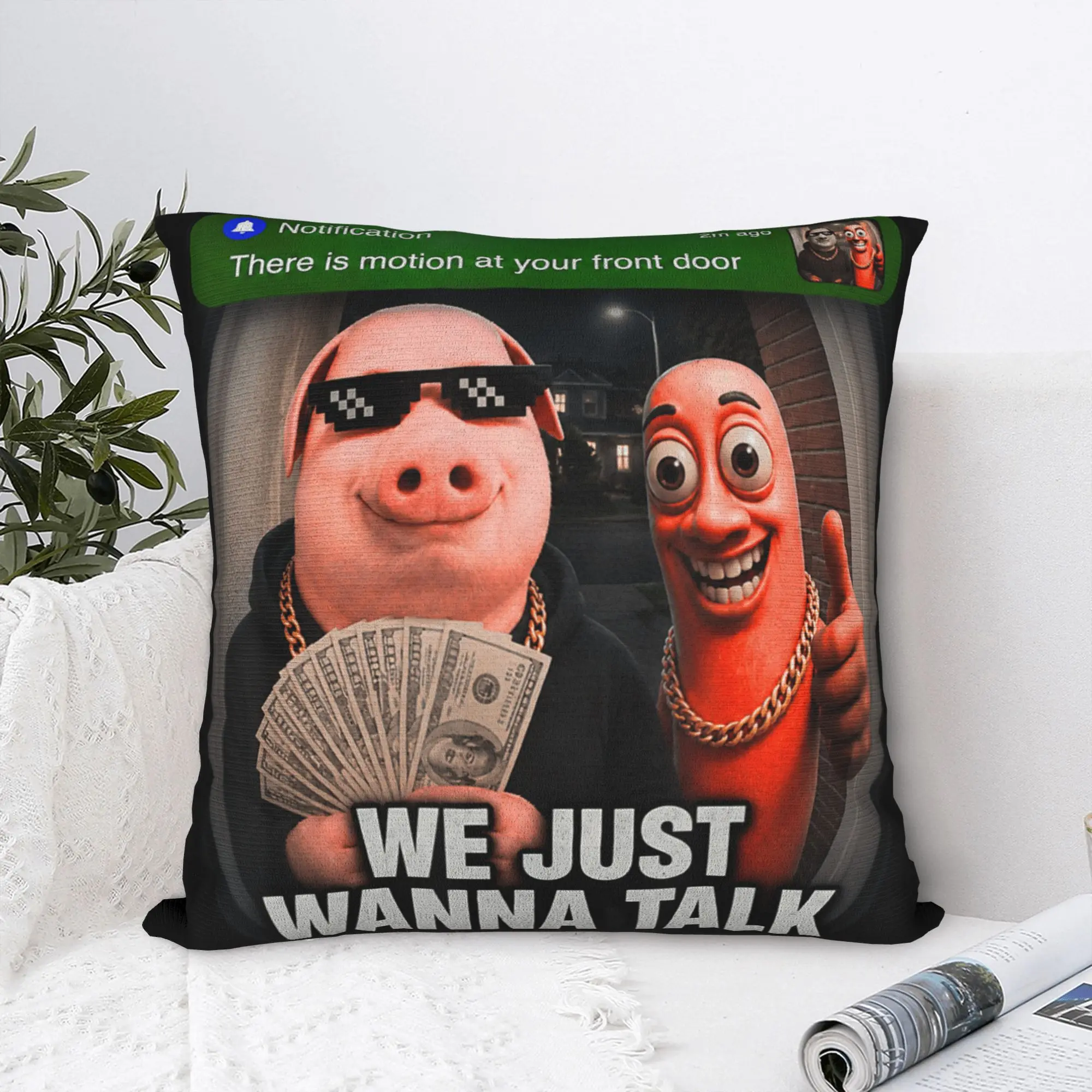 John Pork We Just Wanna Talk Funny Meme Pillow Case  Print Pillow Cover Vintage Pillowcases For Sofa Couch Bed Living Room