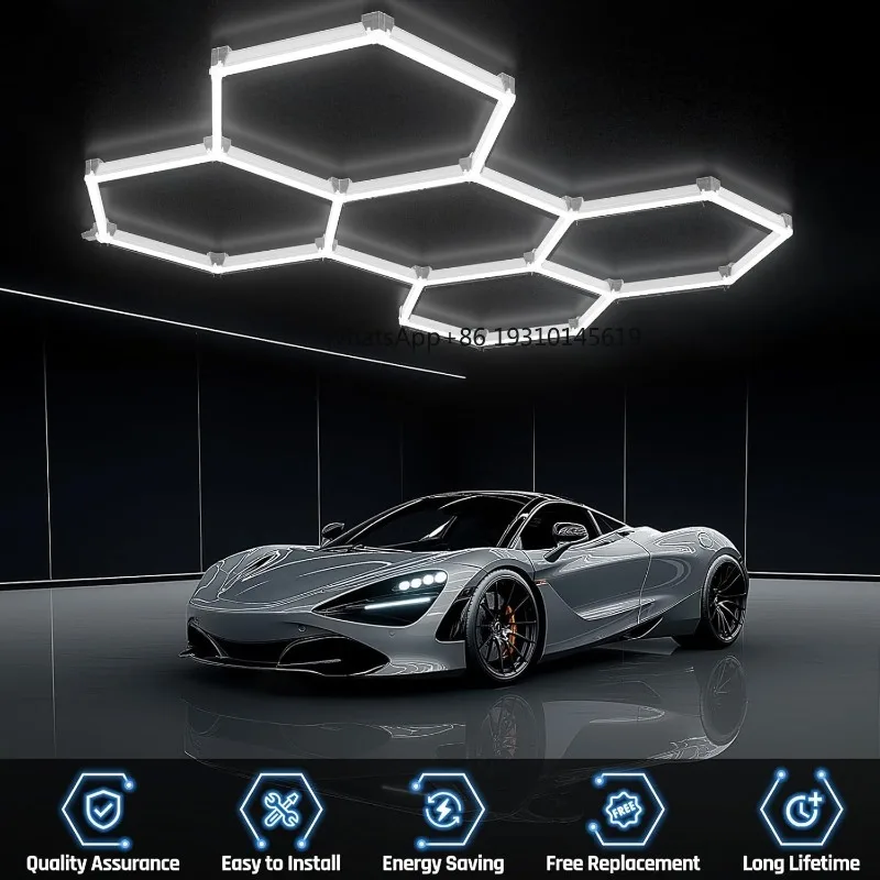 

【From China】Honeycomb LED Garage Light Hexagonal Light 220V 6500K Car Body Repair Workshop Hair Salon LED Ceiling Light Honeycom
