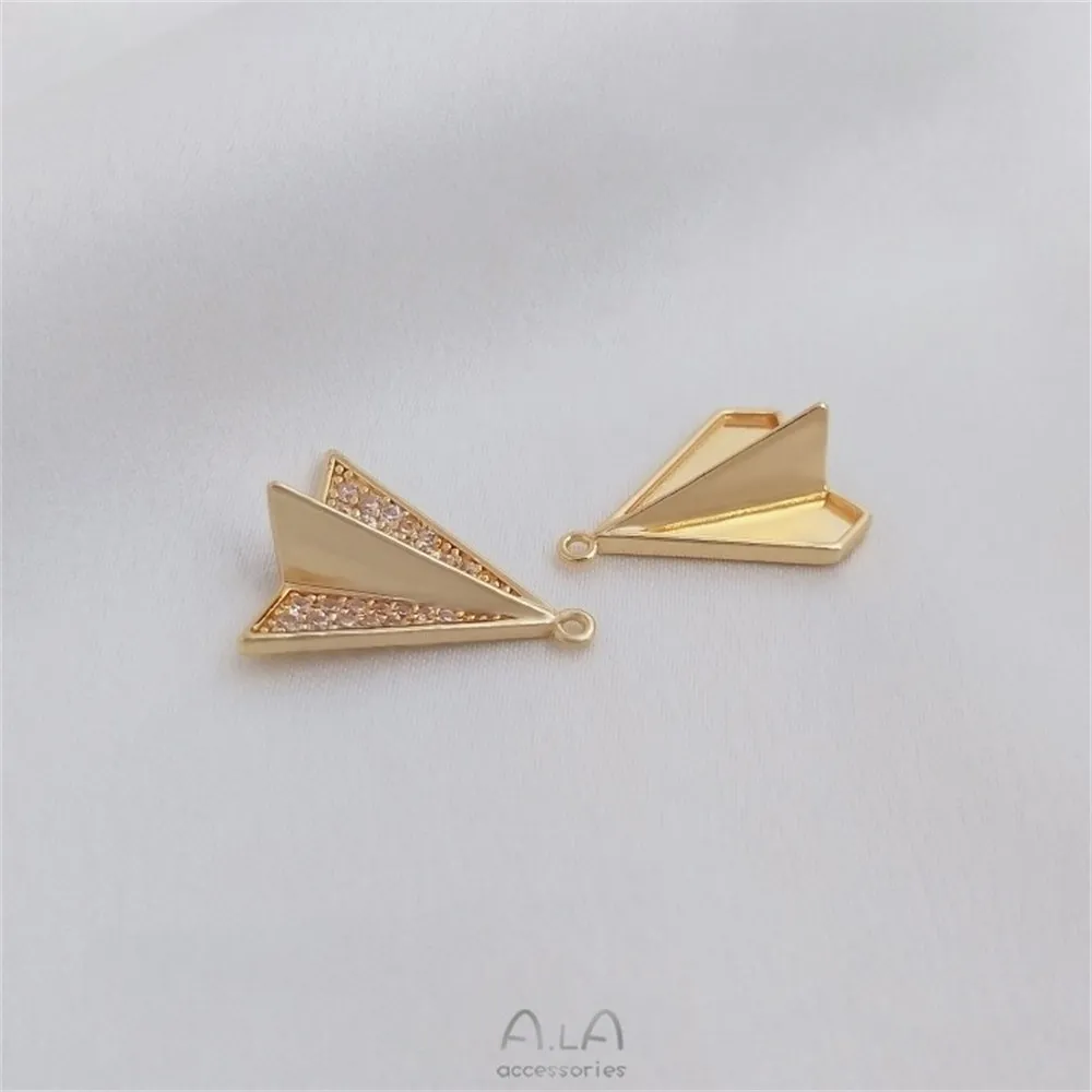 

14K Gold Color-presting Inlaid Zircon Fashion Airplane Pendant Handmade Diy Bracelet Necklace Jewelry Pendant Charm